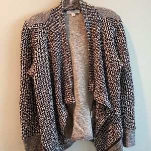 Blue and white knit waterfall cardigan